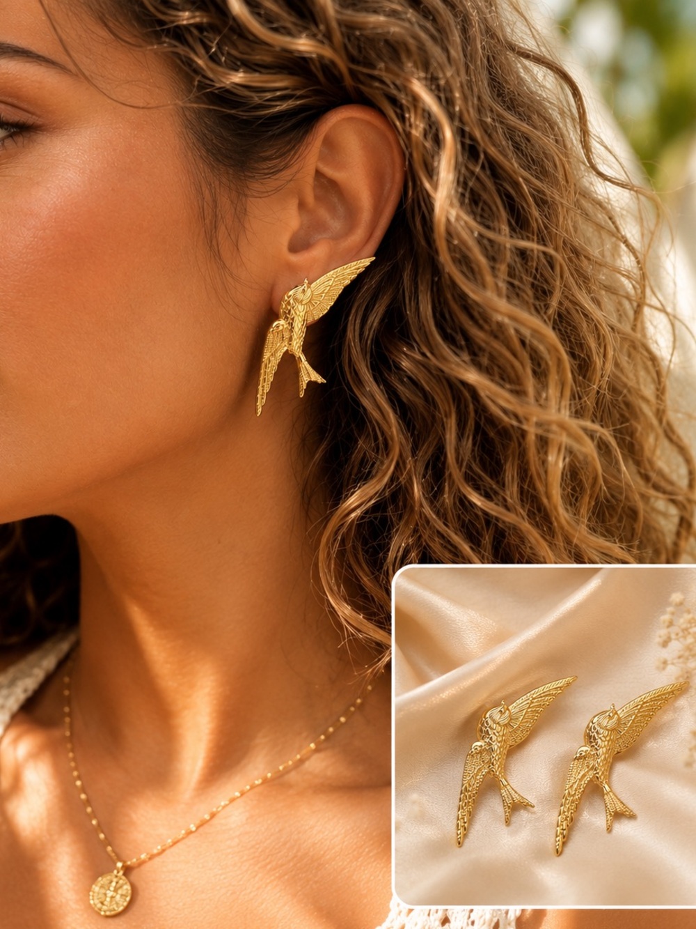 Gold Flying Bird Statement Earrings